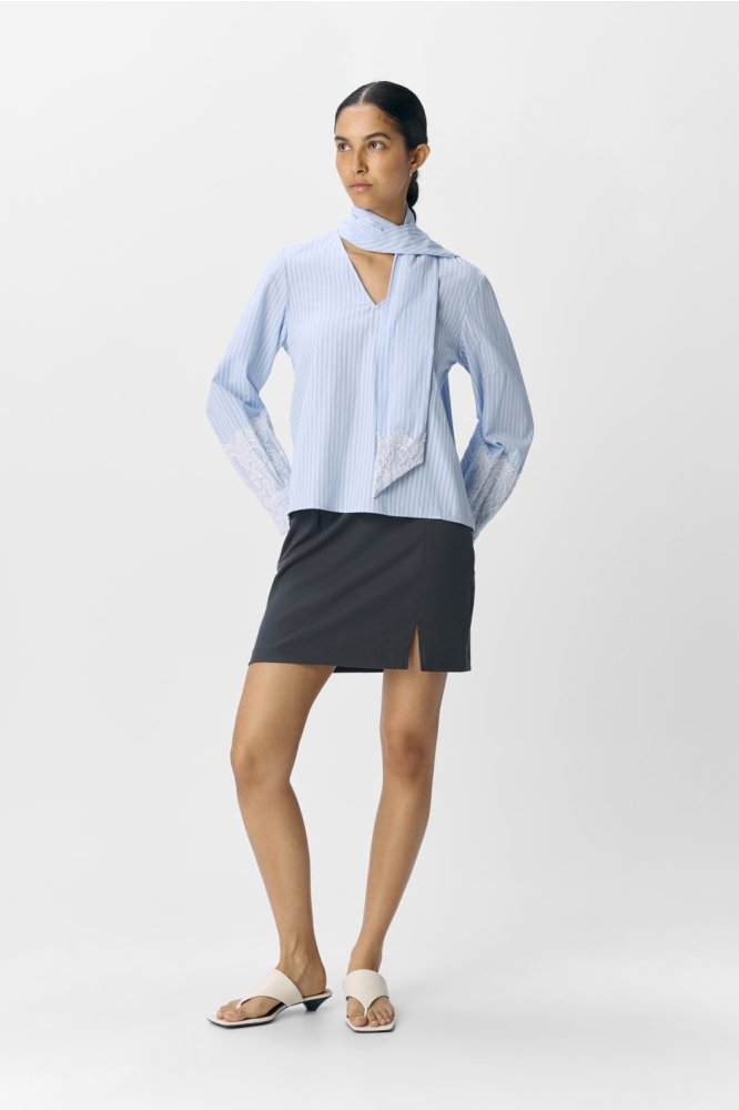 OBJALI L/S RE BOW SHIRT 140 23047325 Brunnera Blue/White